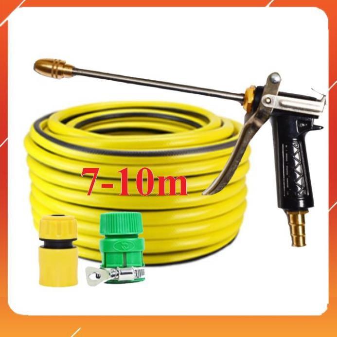 Bộ dây vòi xịt nước rửa xe, tưới cây . tăng áp 3 lần, loại 7m,10m 206318 đầu đồng, cút, nối PE