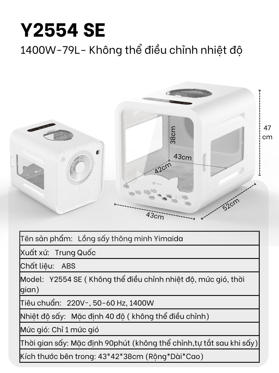 Lồng sấy lông thú cưng Yimaida Y2554 79L