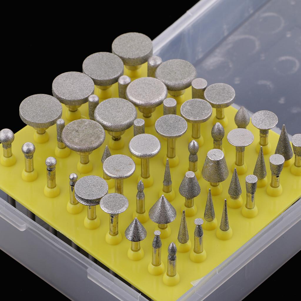 50 Pieces Professional Quality 1/8-Inch Shank Diamond Coated Rotary Burrs Set Fits Rotary Tools,Diamond Burr Set for Jewelry,Glass,Stone,Ceramic