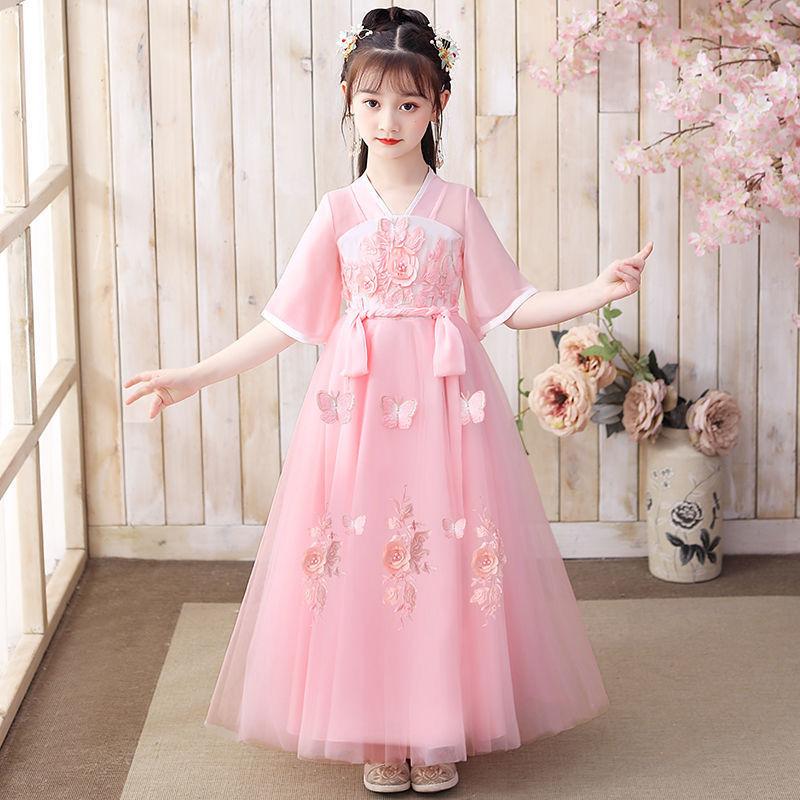 SHUANGYAN Hán phục nữ nhi mùa hè quần áo trẻ em cổ trang Đường trang ngắn tay áo mỏng váy ngắn siêu tiên cổ phong