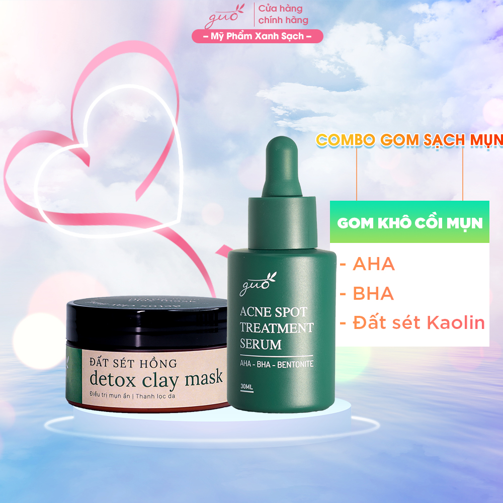 Combo serum mụn và mặt nạ đất sét GUO - [gom khô cồi, giảm mụn, thu nhỏ lỗ chân lông]