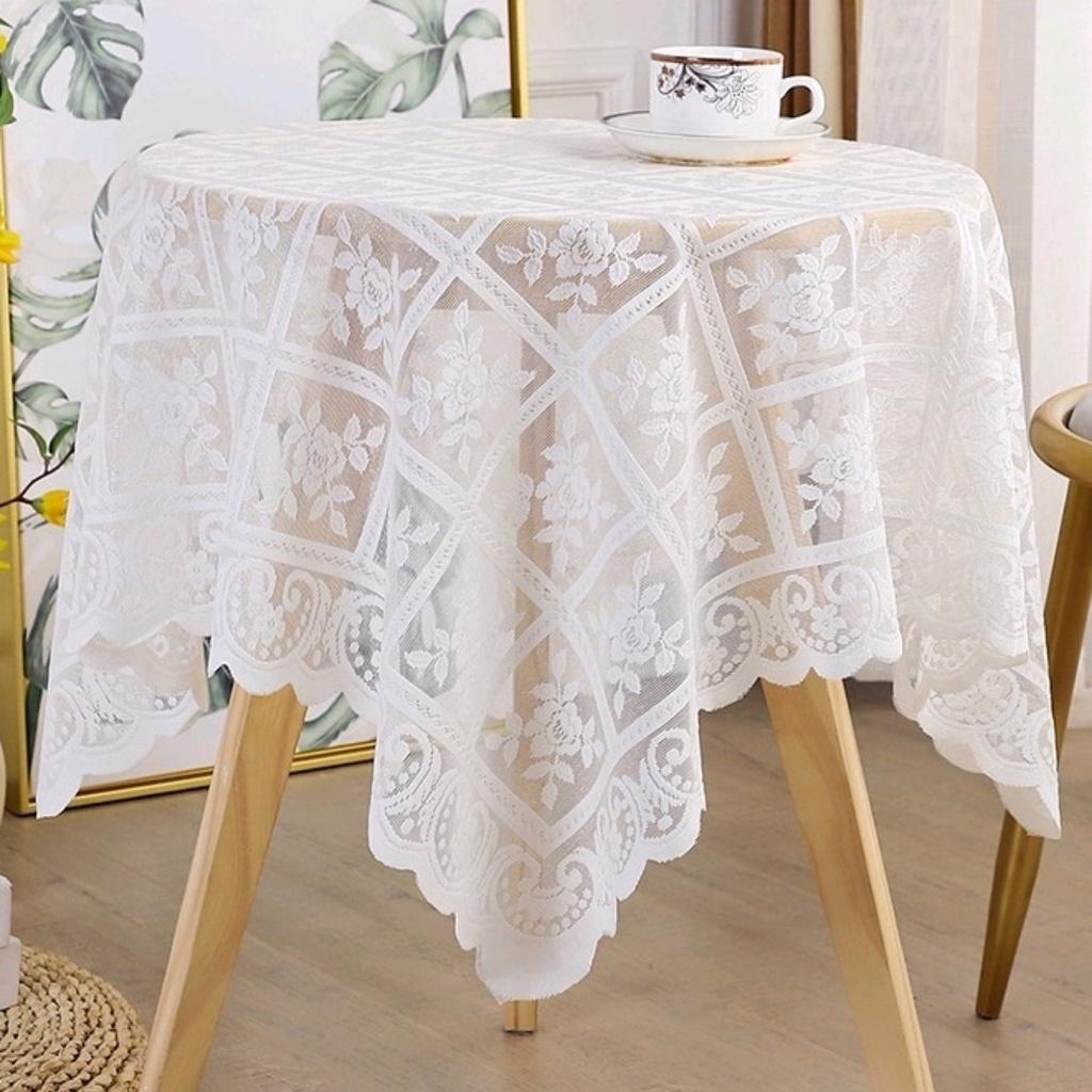 Khăn trải bàn vải ren hoa tuyệt đẹp trang trí bàn phòng khách, phủ tap đầu giường phong cách Bắc Âu KB-02