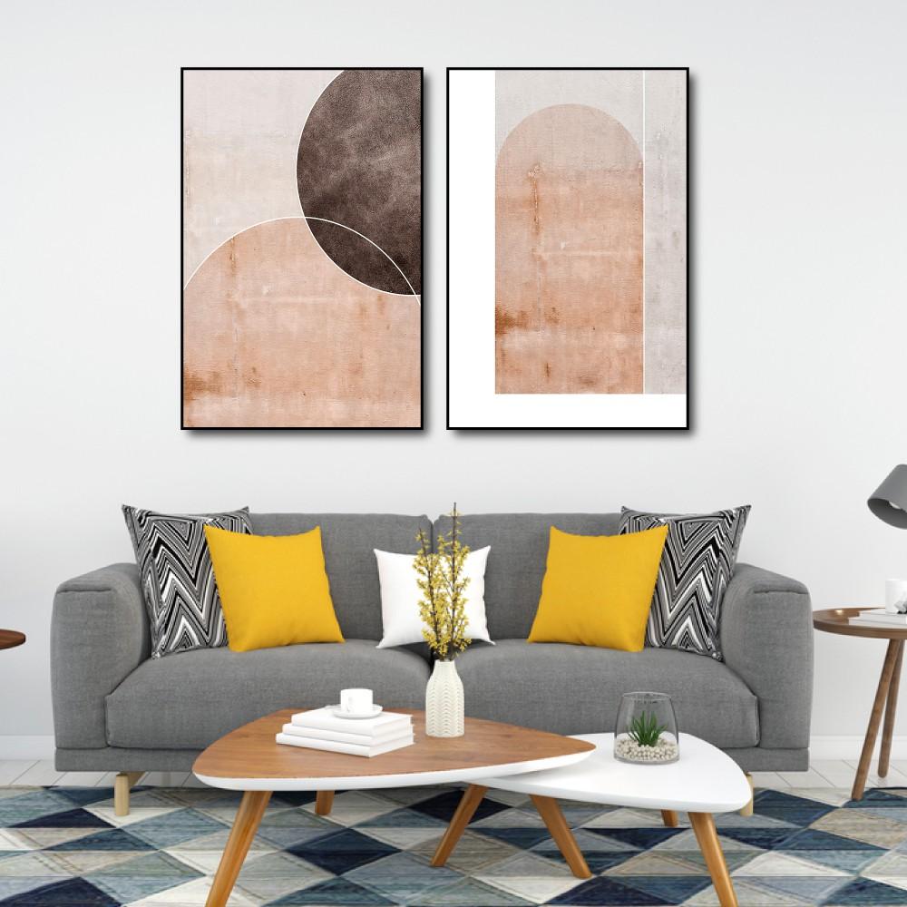 Tranh treo tường canvas trừu tượng vintage decor trang trí phòng khách và phòng ngủ có khung cao cấp hình tròn tặng đinh