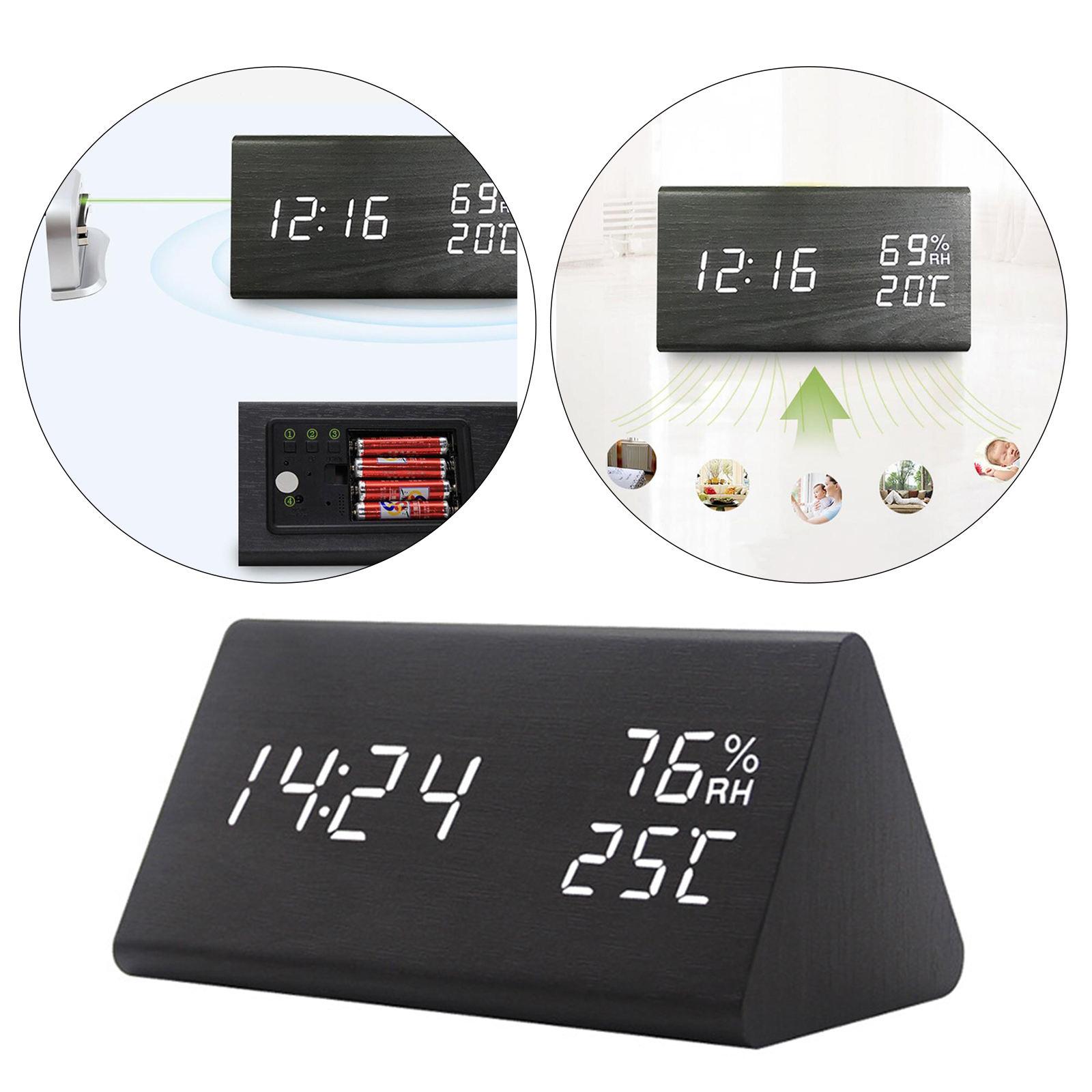 Large Wooden Digital Alarm Clock Temperature Portable Bedroom Table Clocks