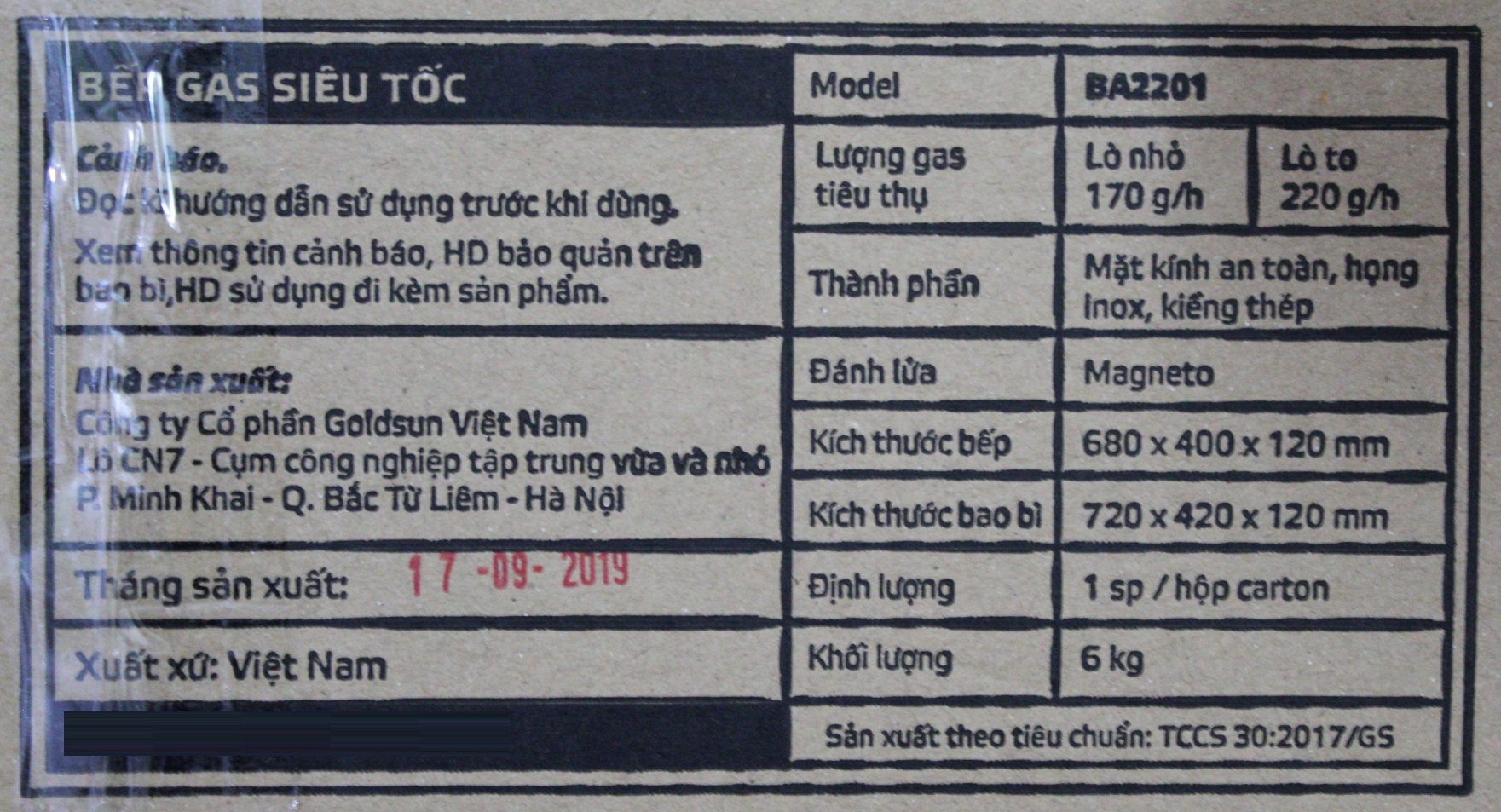 Bếp Gas Dương Đôi Siêu Tốc Mặt Kính Goldsun BA2201 - Chính Hãng