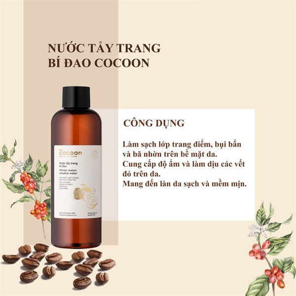 Nước tẩy trang bí đao Cocoon Winter Melon Micellar Water 500ml không cồn dành cho da dầu mụn - MINH HÀ cosmetics