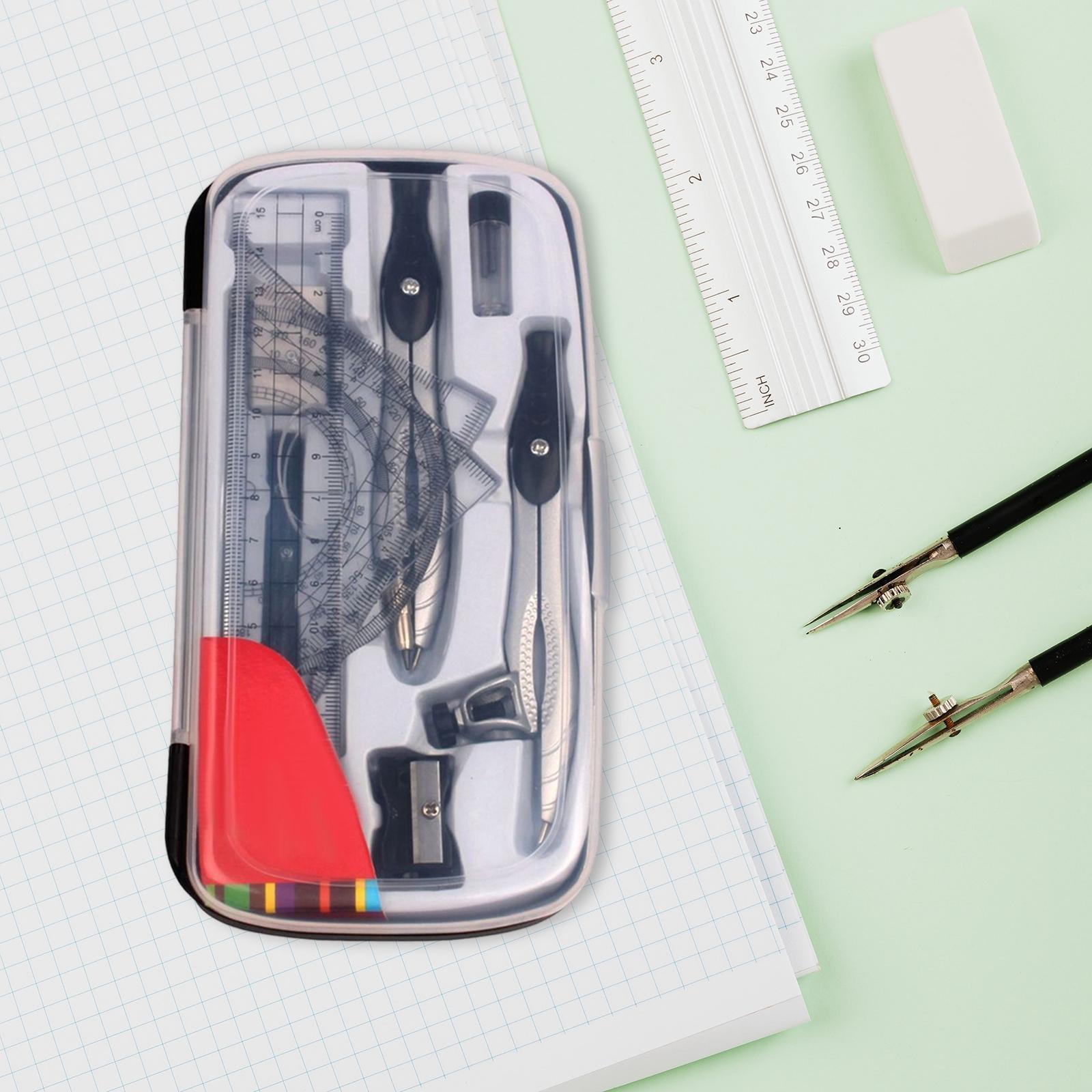 Math Geometry Kit Protractor Compass with Storage Case for School Teachers