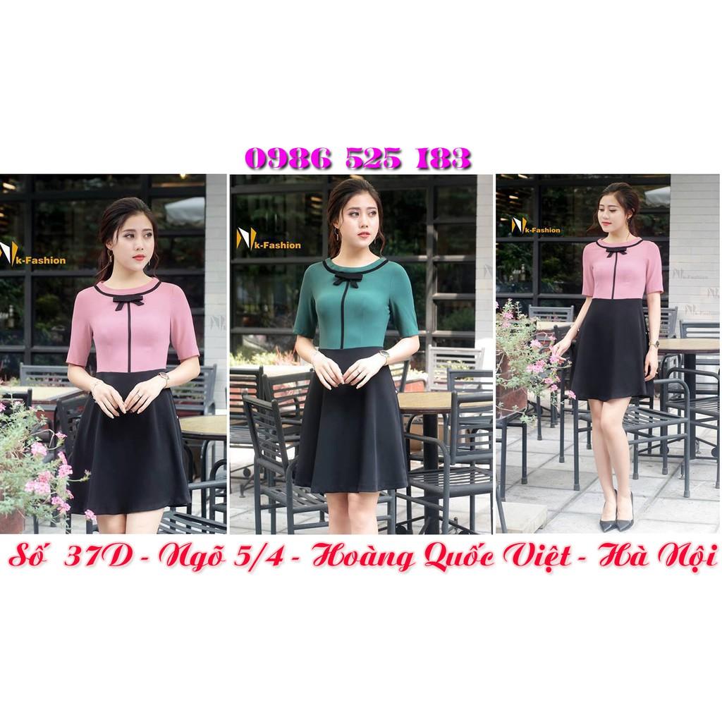 NEW Đầm xòe phối nơ đen V131 thời trang
