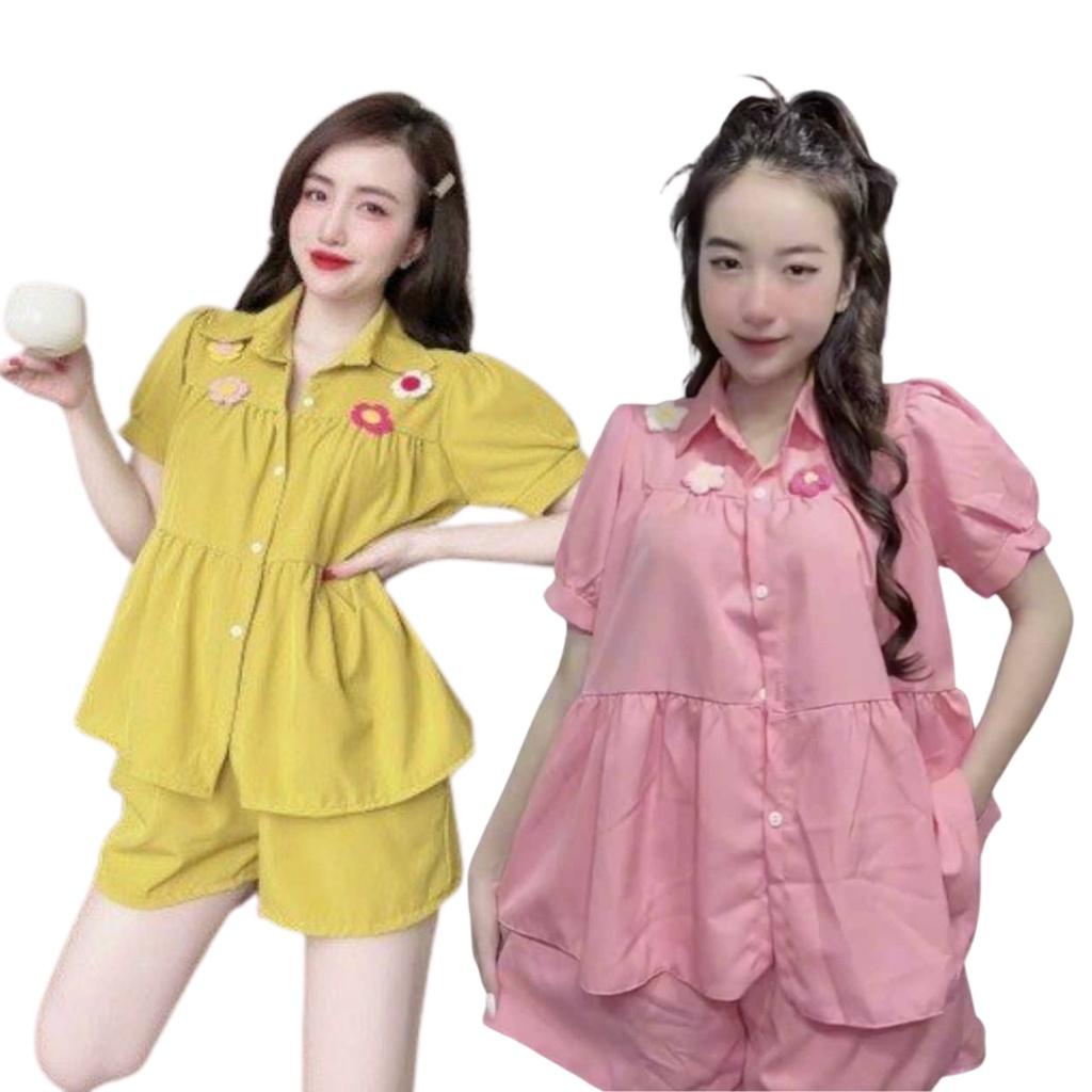 Set bộ quần áo nữ tính kết hợp với hoa cao cấp - Set quần áo dễ thương đáng yêu nhiều màu rất thích hợp với nhiều mùa