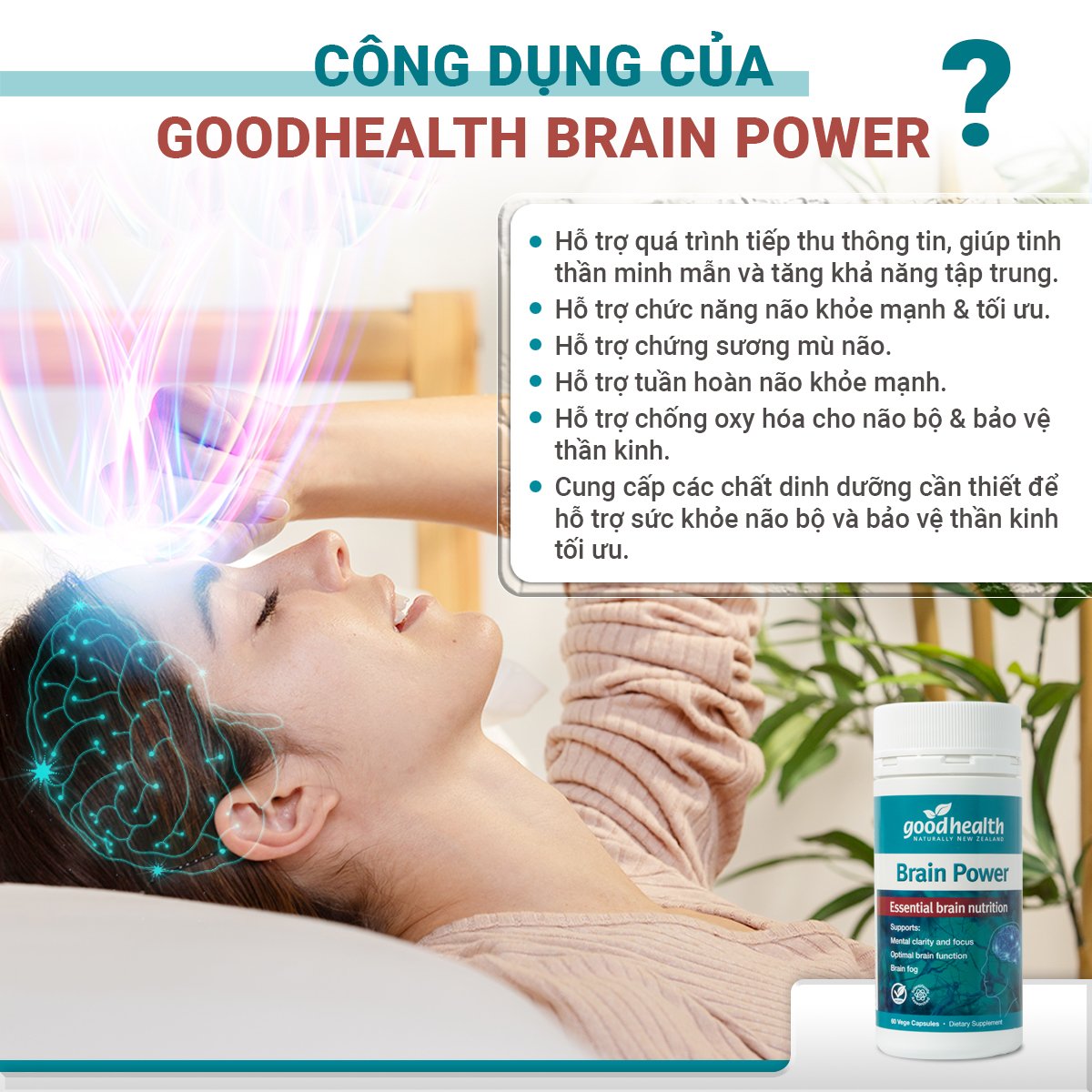 Viên bổ não Goodhealth Brain Power (60 viên) - Hỗ trợ tuần hoàn não; Chống oxy hóa; Hỗ trợ chức năng não khỏe mạnh