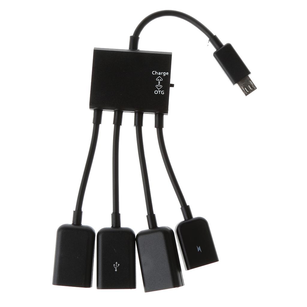 4 in 1 Micro USB Hub Male to Female Three USB 2.0 Host OTG Adapter Cable