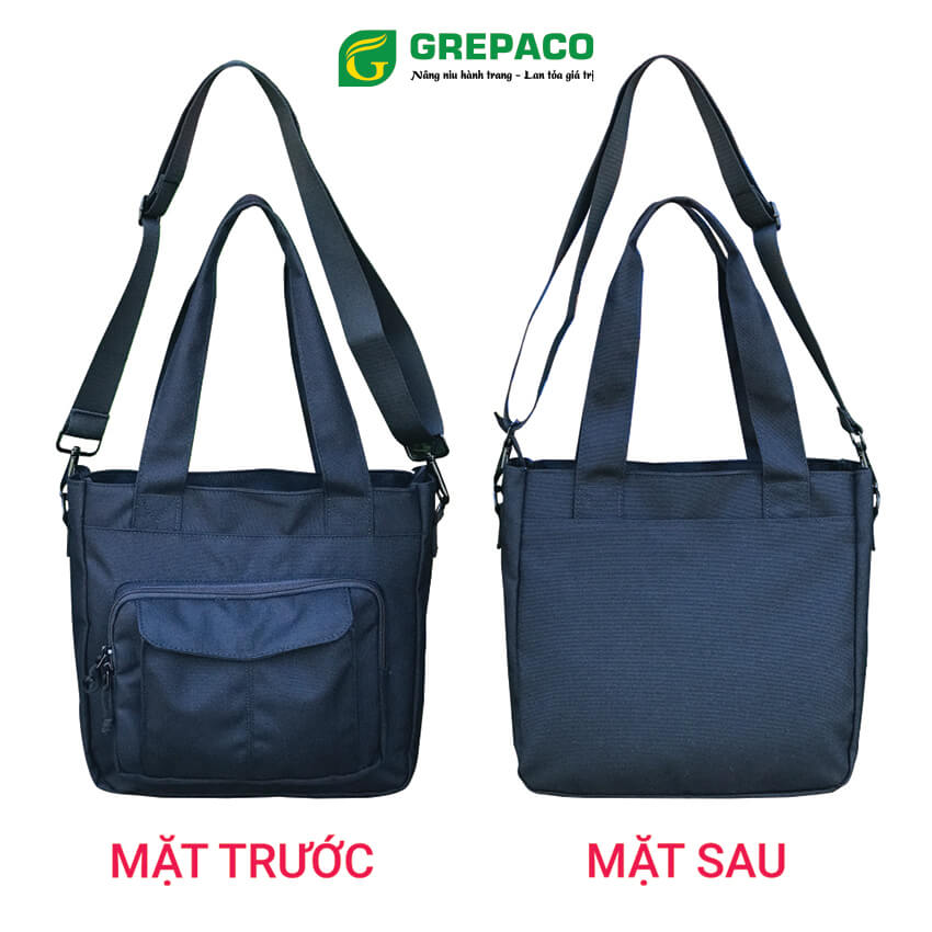 Túi Đeo Vai Nữ Grepaco Vải Tote Bố Canvas Cao Cấp Màu Đen Nhiều Ngăn Có Khóa Kéo Đeo Chéo Hoặc Xách Tay Đựng Phụ Kiện Đi Làm, Đi Du Lịch Thời Trang Hàn Quốc - Hàng Chính Hãng