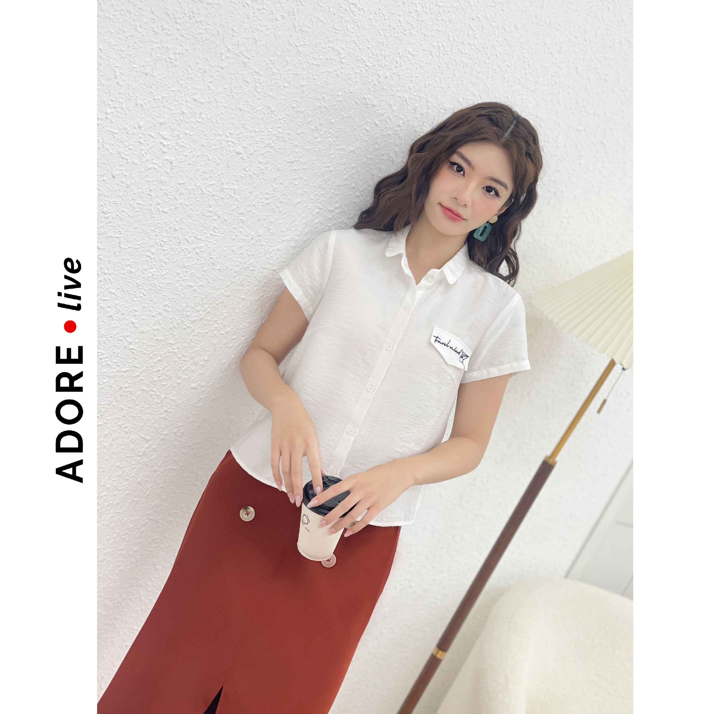 Áo sơ mi Shirts casual style đũi trắng thêu nắp túi 321SH1041ADORE DRESS