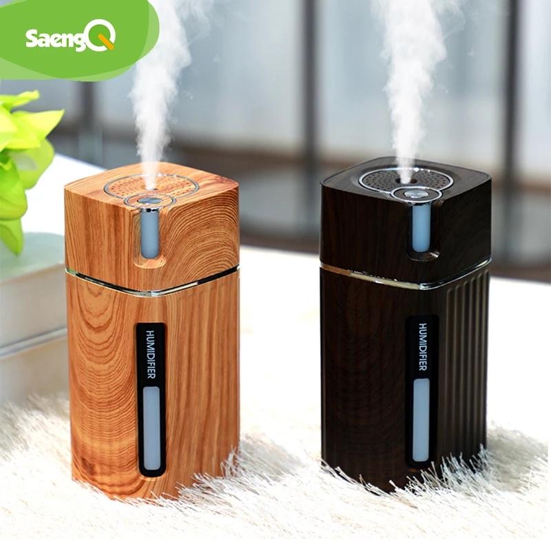 SaengQ Điện Máy Phun Sương Tạo Độ Ẩm Tinh Dầu Máy Khuếch Tán Tinh Dầu Siêu Âm Thanh Vân Gỗ Máy Tạo Độ Ẩm Không Khí USB Mini Phun Sương Tạo Đèn LED