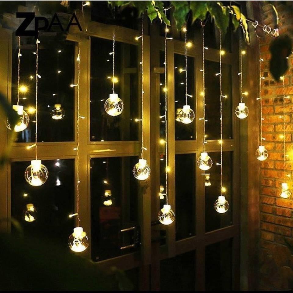 Mành dây led quả bóng tròn, mành sọ dừa 10 bóng nhỏ trang trí quán cà phê
