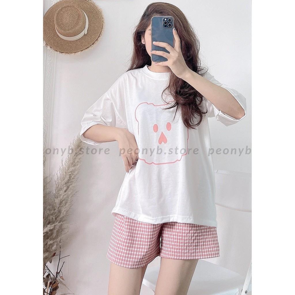 Set Nữ Cộc Gấu Short Caro - Rere.Store - Bộ Áo phông thun cộc tay, quần đùi suông cá tính