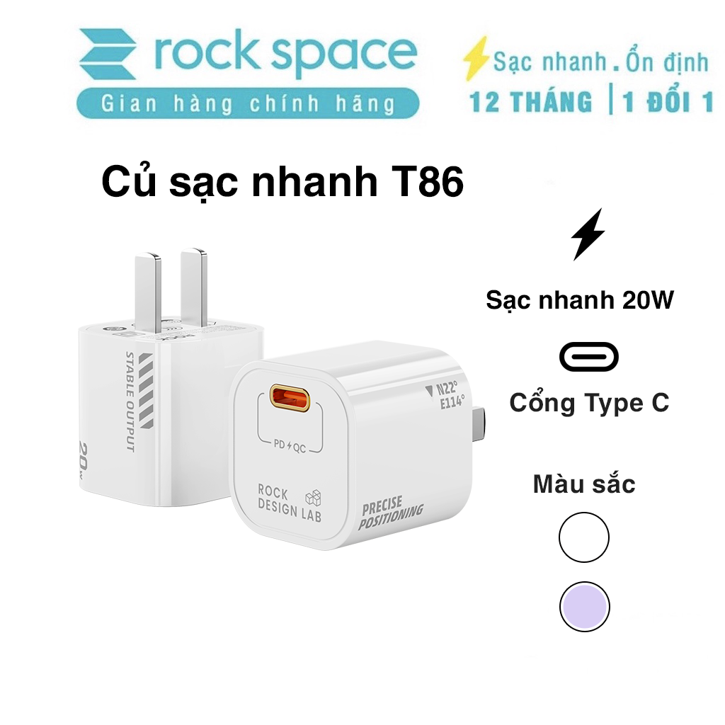 Củ sạc nhanh ip chuẩn PD 20W Rockspace T86 ổn định không nóng hàng chính hãng bảo hành 12 tháng bảo hành 1 đổi 1