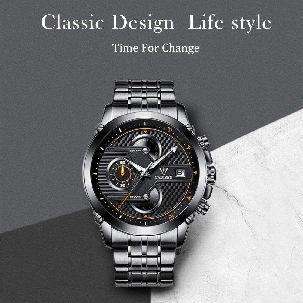 Đồng hồ Thể thao Nam Cadisen Chronograph, Quartz phong cách Doanh nhân chống nước - Dây thép