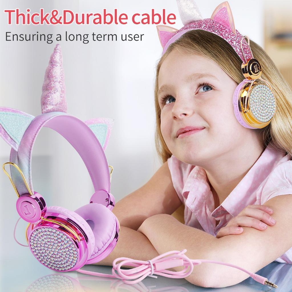2x Cute Unicorn Glitter Kids Headphone with Microphone for Girls Children