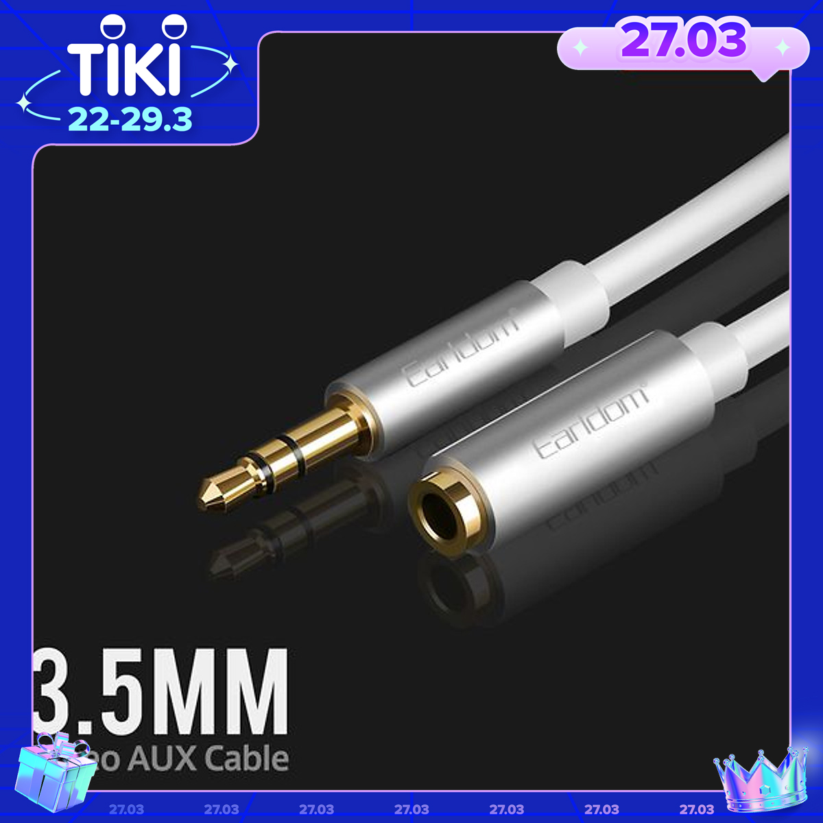 Dây kết nối âm thanh Aux 3.5mm Audio, 1m, Lõi đồng nguyên chất - Hàng Chính Hãng