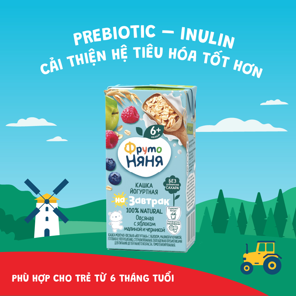 Sữa chua yến mạch vị táo, mâm xôi và việt quất Fruto Nyanya 200ml