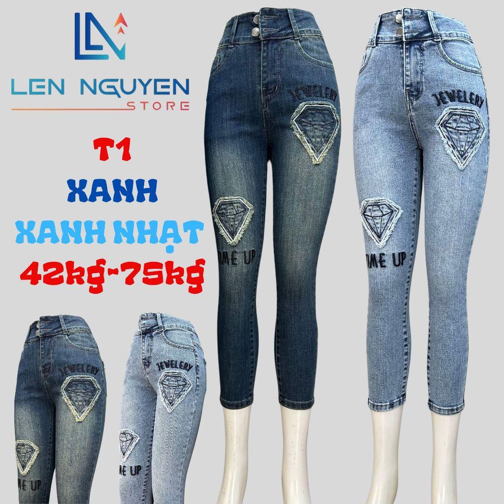 T1_Quần jean nữ, 9 tất, lưng cao, quần bò nữ dáng ôm, quần rin nữ có big size, cho 42kg đến 75kg,LEN NGUYEN STORE - Rách Xám Tây