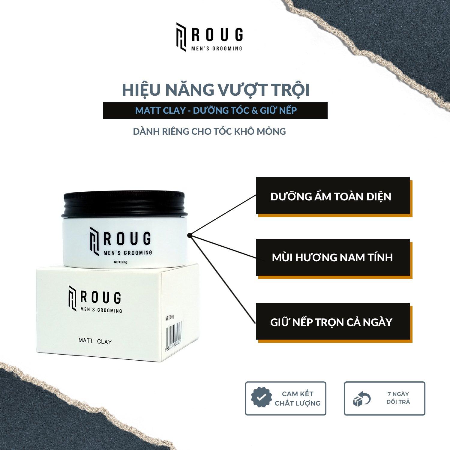 Sáp vuốt tóc Roug Matt Clay 90gr chính hãng cao cấp Singapore giúp tạo kiểu cho mái tóc dày cứng + Tặng 2 Lược tạo kiểu - Sáp vuốt tóc Roug Trắng