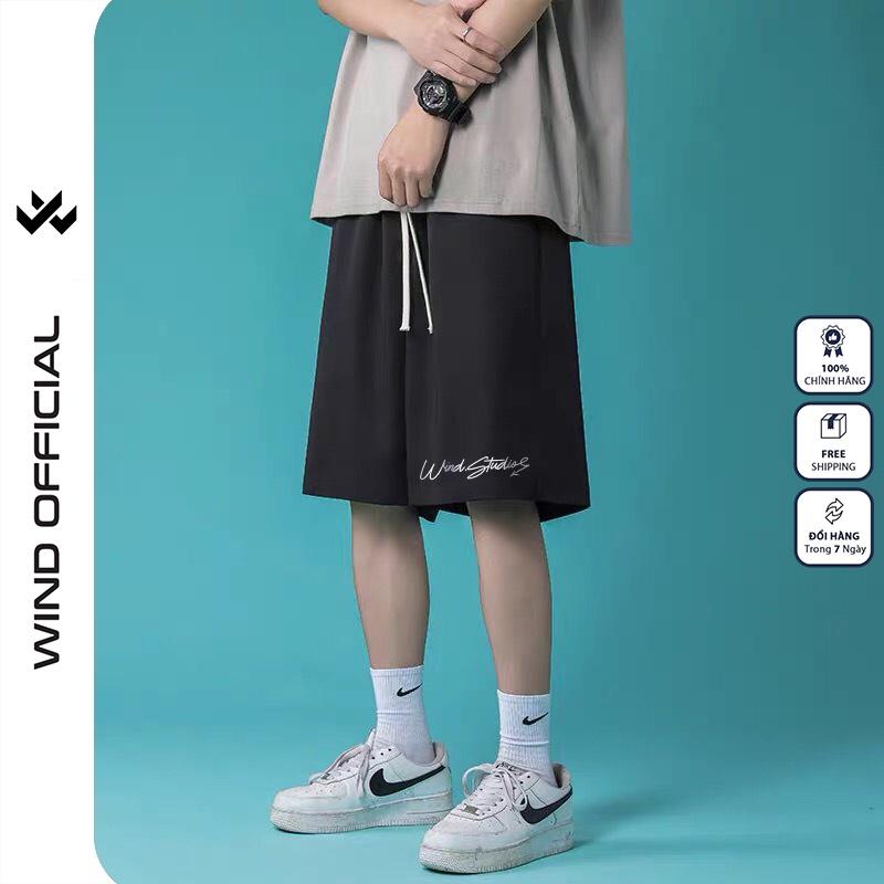 Quần short thun nam nữ W WIND unisex ống rộng SIGNATURE đùi lửng ngố thời trang mặc nhà