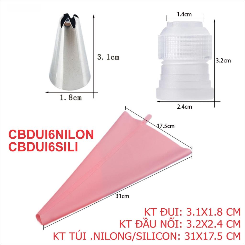 Đui Bắt Kem Làm Bánh Sinh Nhật Set 6 Đuôi Bắt Kem Tặng Kèm Đầu Nối Và Túi Bơm Kem Silicon Cao Cấp 8pcs - CBDUI6