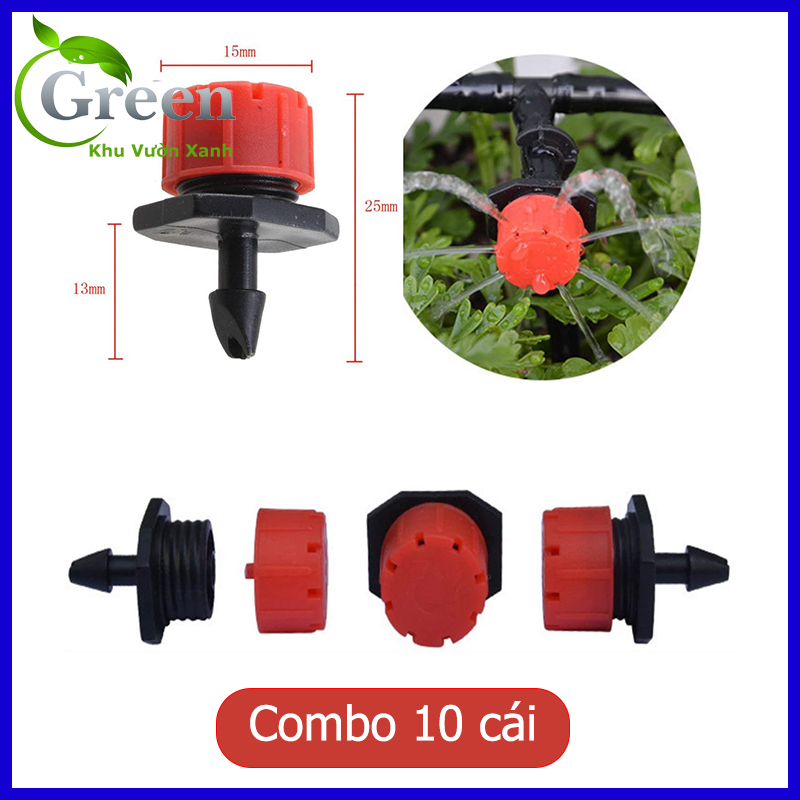 Combo 10 Đầu Tưới Gốc 8 Tia Đỏ Béc Tưới Nhỏ Giọt Điều Chỉnh Lưu Lượng