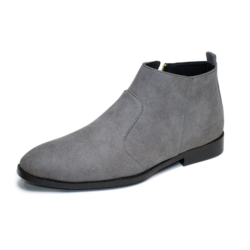 Giày Chelsea Boot Nam Cổ Khóa Rất Dễ Xỏ Da Búc Màu Xám Cực Đẹp - CB521-bucxamkhoa(V)-XAMBUCK