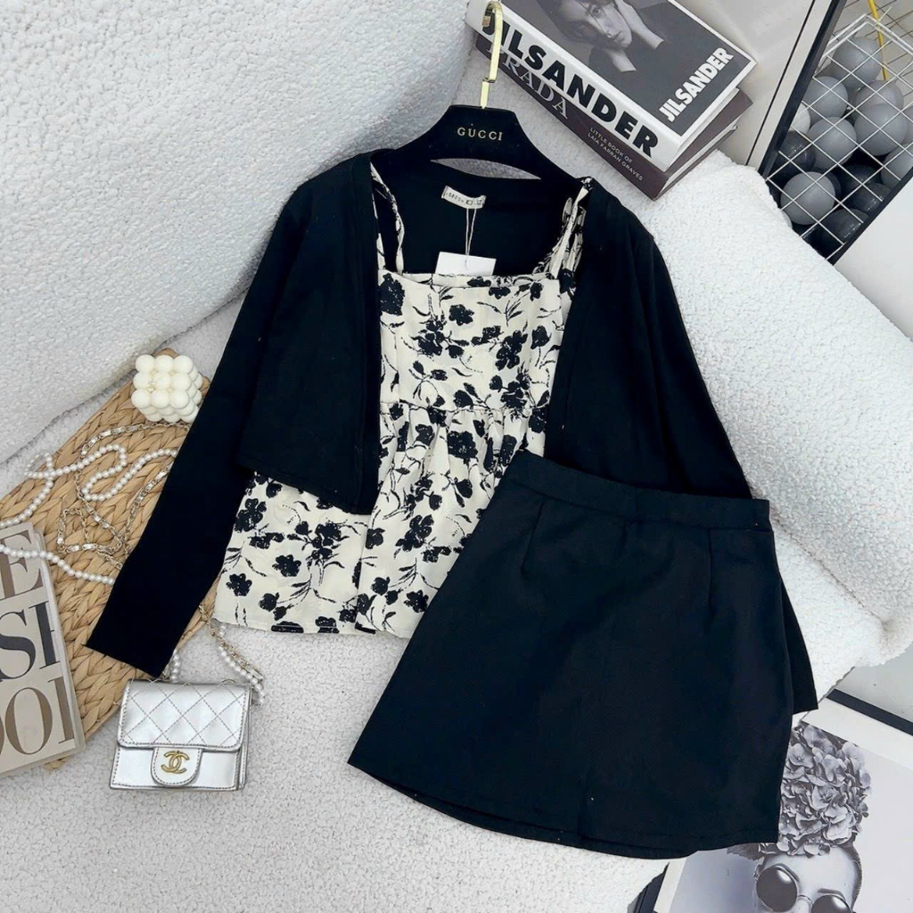 Set Áo hai dây peplum hoa xoè