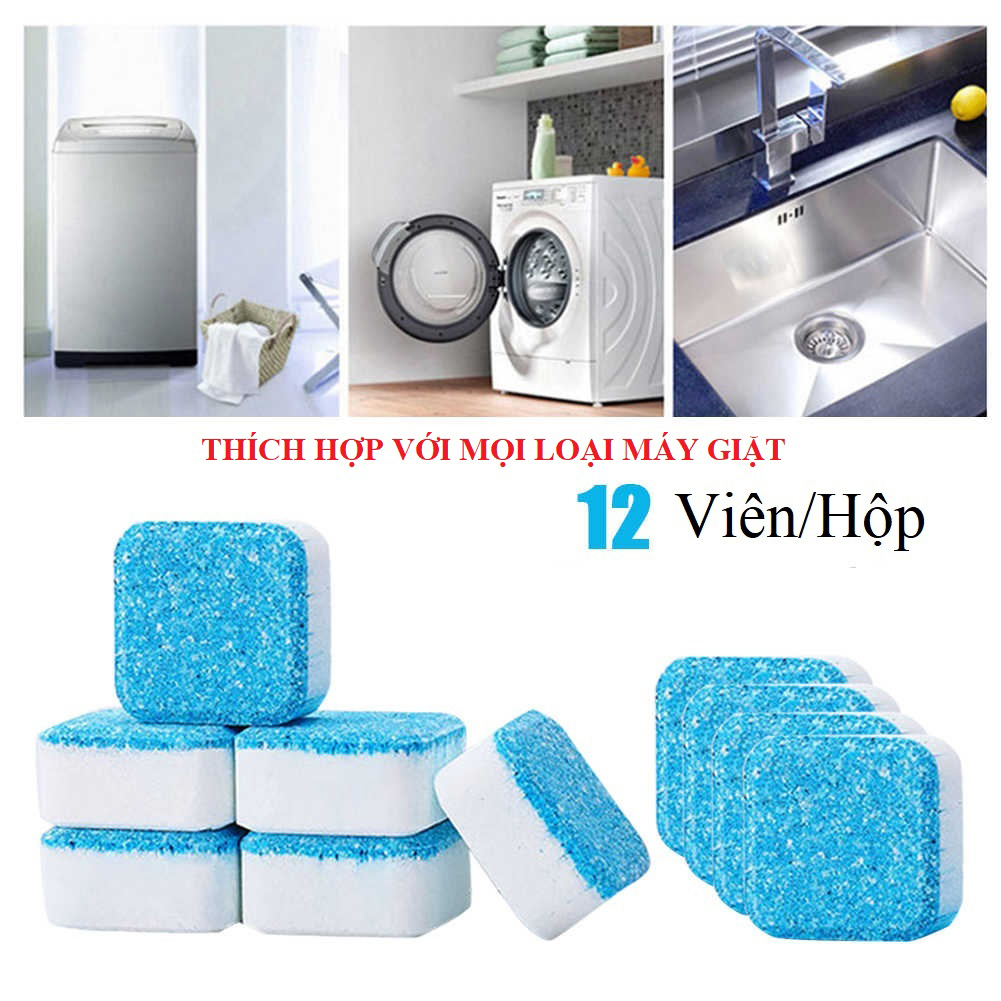 Hộp 12 Viên Tẩy Vệ Sinh Lồng Máy Giặt, Viên Sủi Diệt Khuẩn, Tẩy Sạch Cặn Bẩn - PucaMart