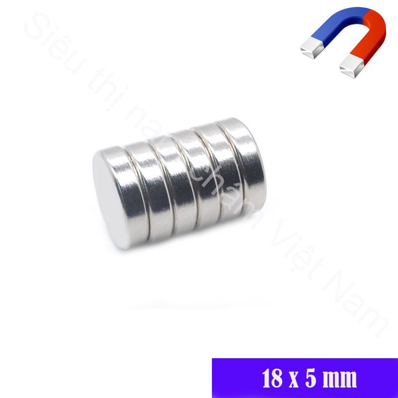 Nam châm 18x5mm viên hình tròn màu trắng bạc siêu mạnh