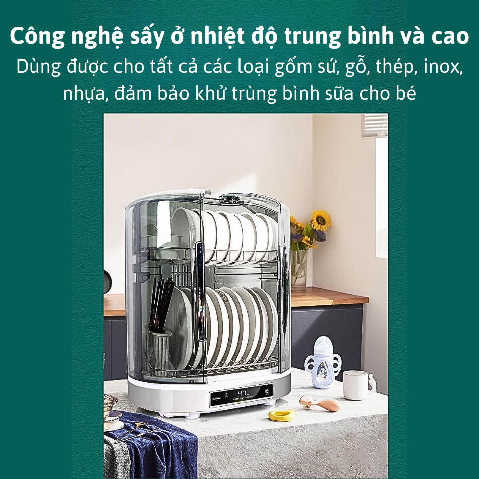 Máy Sấy Bát Khử Trùng Bình Sữa Neutrino 55L, Tủ Diệt Khuẩn Bát Đũa Bằng UV Diệt 99.99% Vi Khuẩn