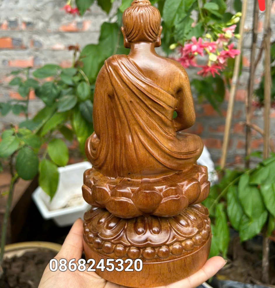 Tượng phật bổn sư thích ca mẫu ni bằng gỗ bách xanh thơm ngọt kt 20×12cm