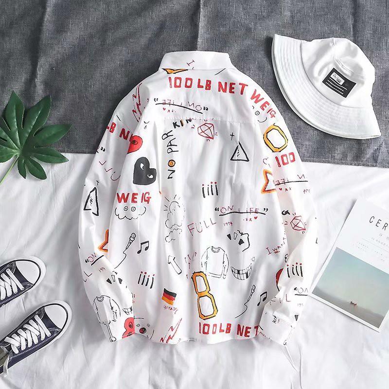 Đơn giản Thời trang Áo sơ mi nam dài tay In ấn Hoa văn