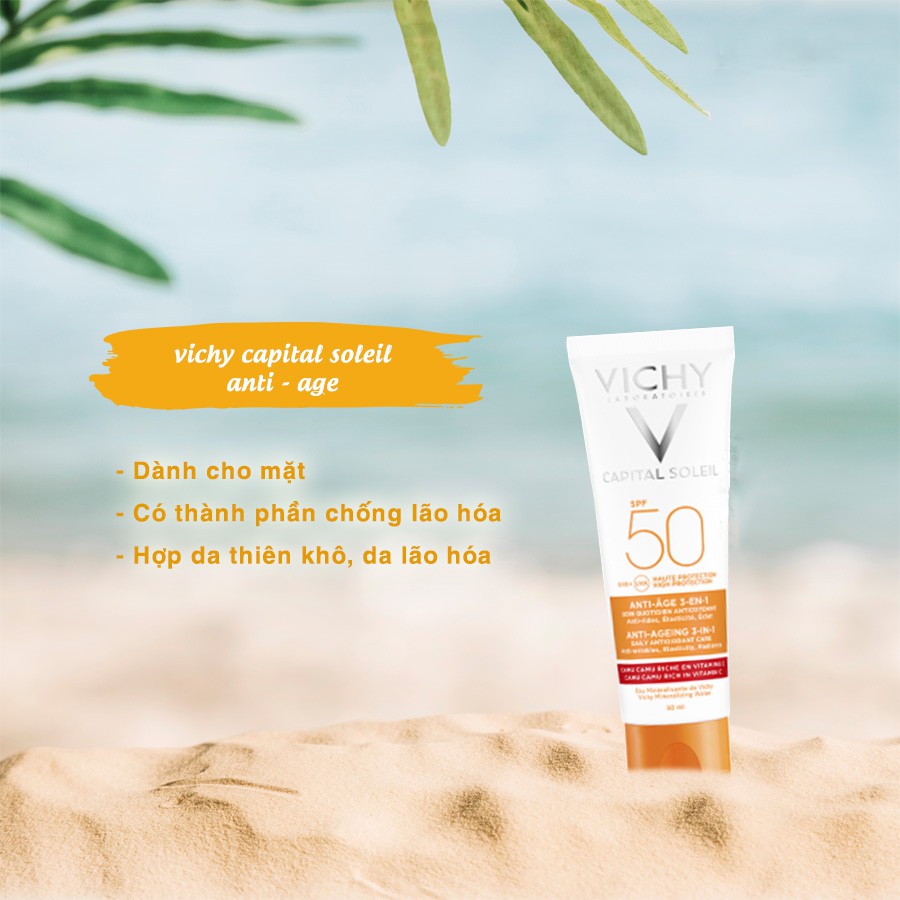 Kem Chống Nắng Bảo Vệ Và Giúp Giảm Các Dấu Hiệu Lão Hóa Vichy Capital Ideal Soleil Anti-Ageing SPF50+ UVB+UVA 50ML