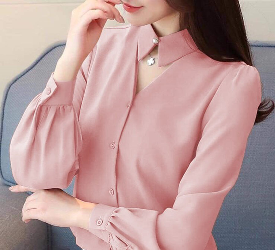 Áo sơ mi công sở kiểu cổ nút ngọc