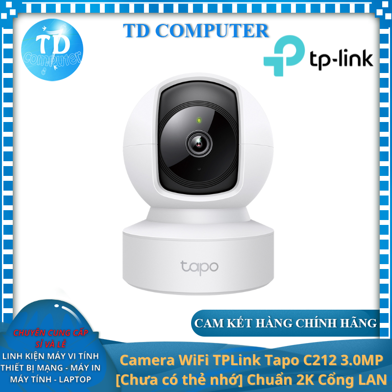 Camera WiFi TPLink Tapo C212 3.0MP [Kèm thẻ nhớ 64GB] Chuẩn 2K Đèn hồng ngoại Âm thanh 2 chiều Quay 360° Hỗ trợ cổng LAN - Hàng chính hãng FPT phân phối