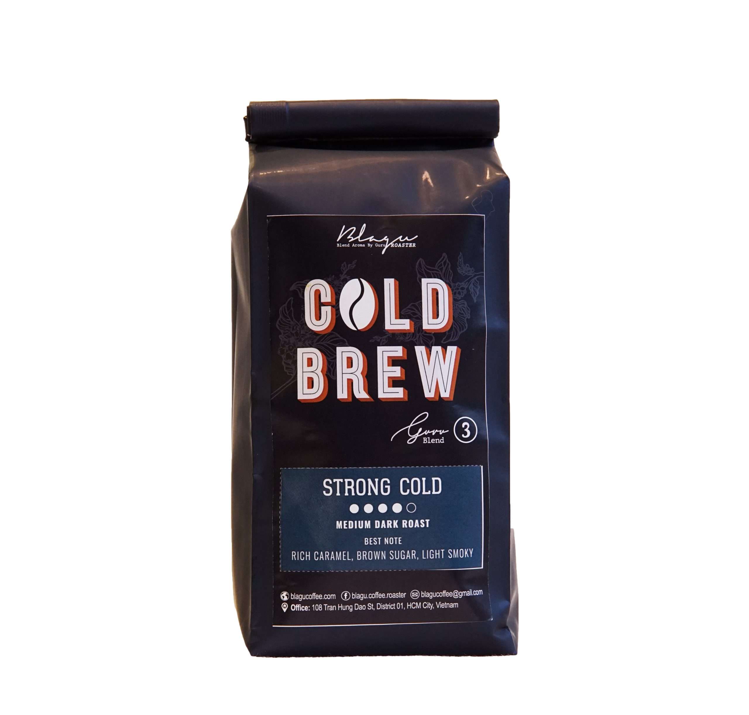 CÀ PHÊ BLAGU HẠT ĐÃ RANG, GURU 3 BLEND COLD BREW – STRONG COLD, MEDIUM ROAST, 250G