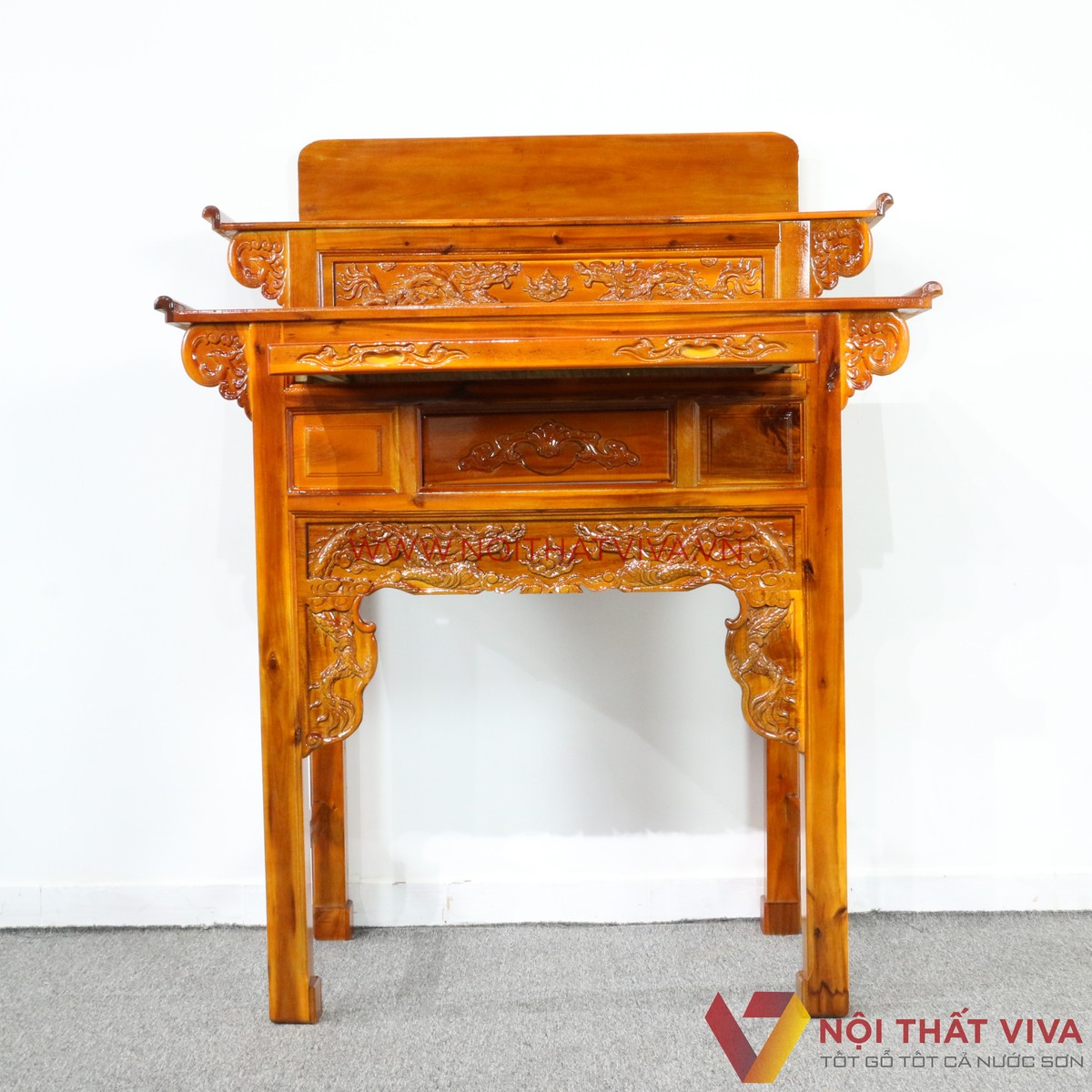 Bàn Thờ Gia Tiên 2 Tầng Gỗ Tràm Chạm Rồng Đẹp Giá Rẻ