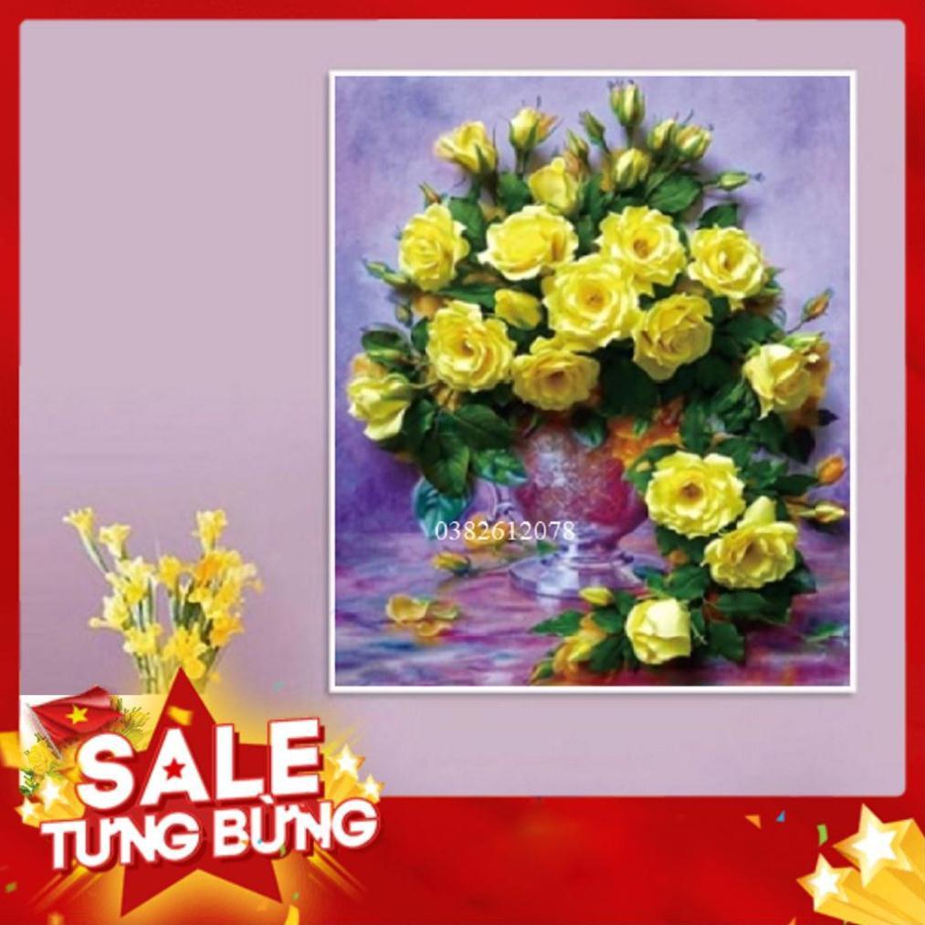TRANH ĐÍNH ĐÁ BÌNH HOA HỒNG TRANH CHƯA ĐÍNH LV298