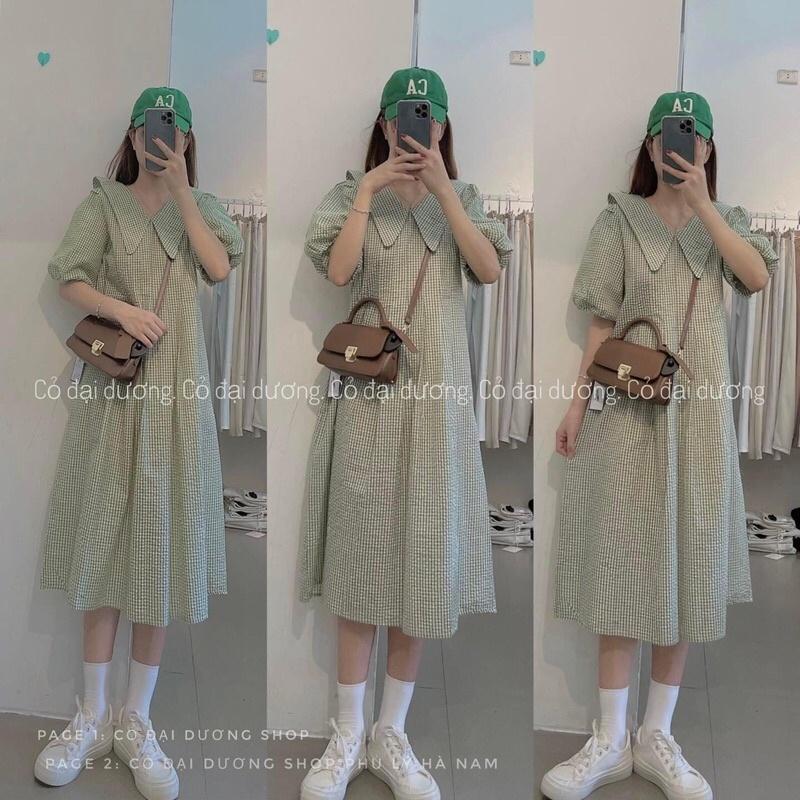 Váy kẻ tay bồng cổ bẻ 9475