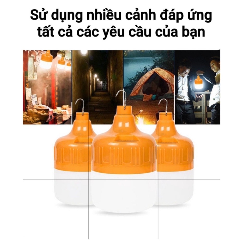 Bóng đèn tích điện , bóng đèn Led độ sáng cao tiết kiệm năng lượng  có móc treo , với 3 chế độ sáng tùy chỉnh , kèm dây sạc USB 5V phù hợp khi cúp điện , đi đã ngoại , câu cá , chợ đêm , buôn bán , vỉa hè ,sử dụng cả trời mưa , nắng tiện lợi 