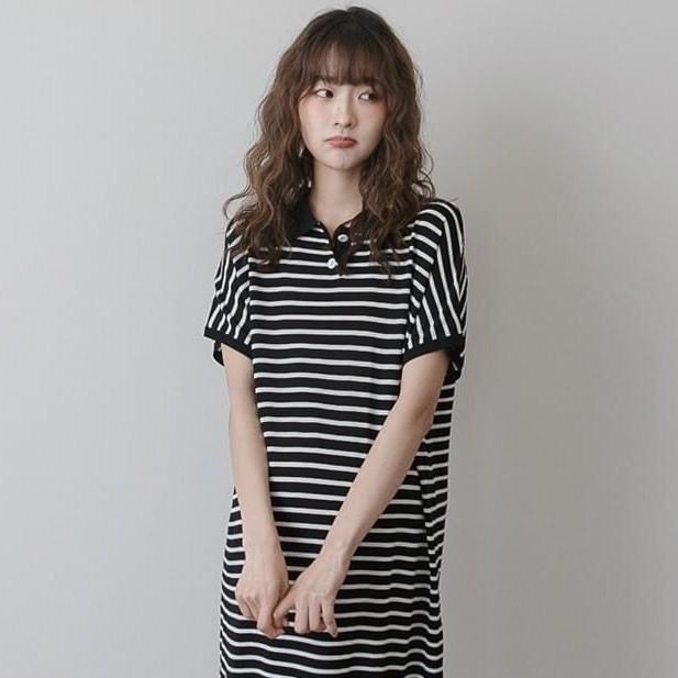 Váy bầu thiết kế dáng maxi chất liệu thun kẻ co giãn