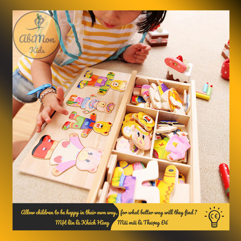 Bộ Trang Phục Gia Đình Gấu Bằng Gỗ Cho Bé (Mẫu 1) || Montessori cao cấp || Đồ chơi Gỗ - Giáo dục - An toàn - Thông minh