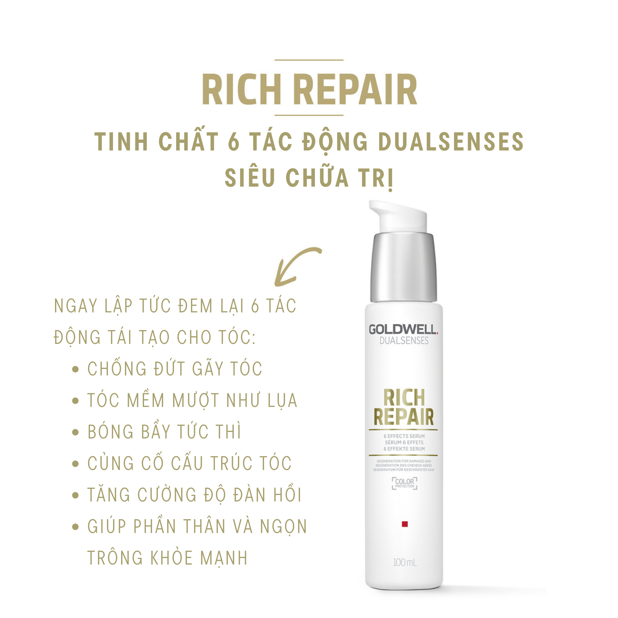 Tinh Chất 6 Tác Động Phục Hồi Tóc Hư Tổn Goldwell Rich Repair Dưỡng Tóc Mềm Mượt, Chắc Khỏe 100ml