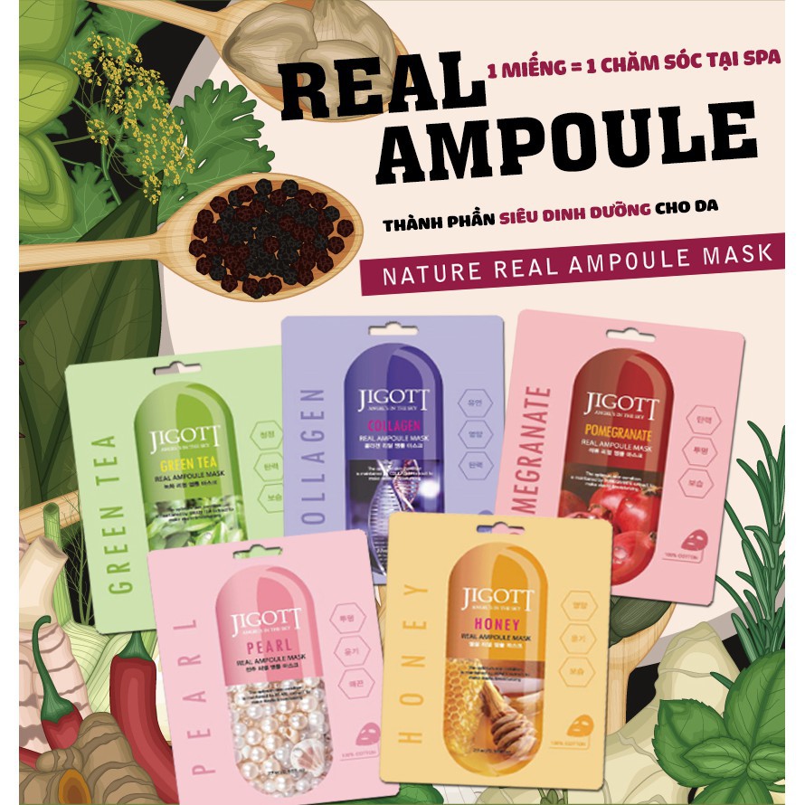 Mặt nạ dưỡng da cung cấp Collagen Jigott Collagen Real Ampoule Mask