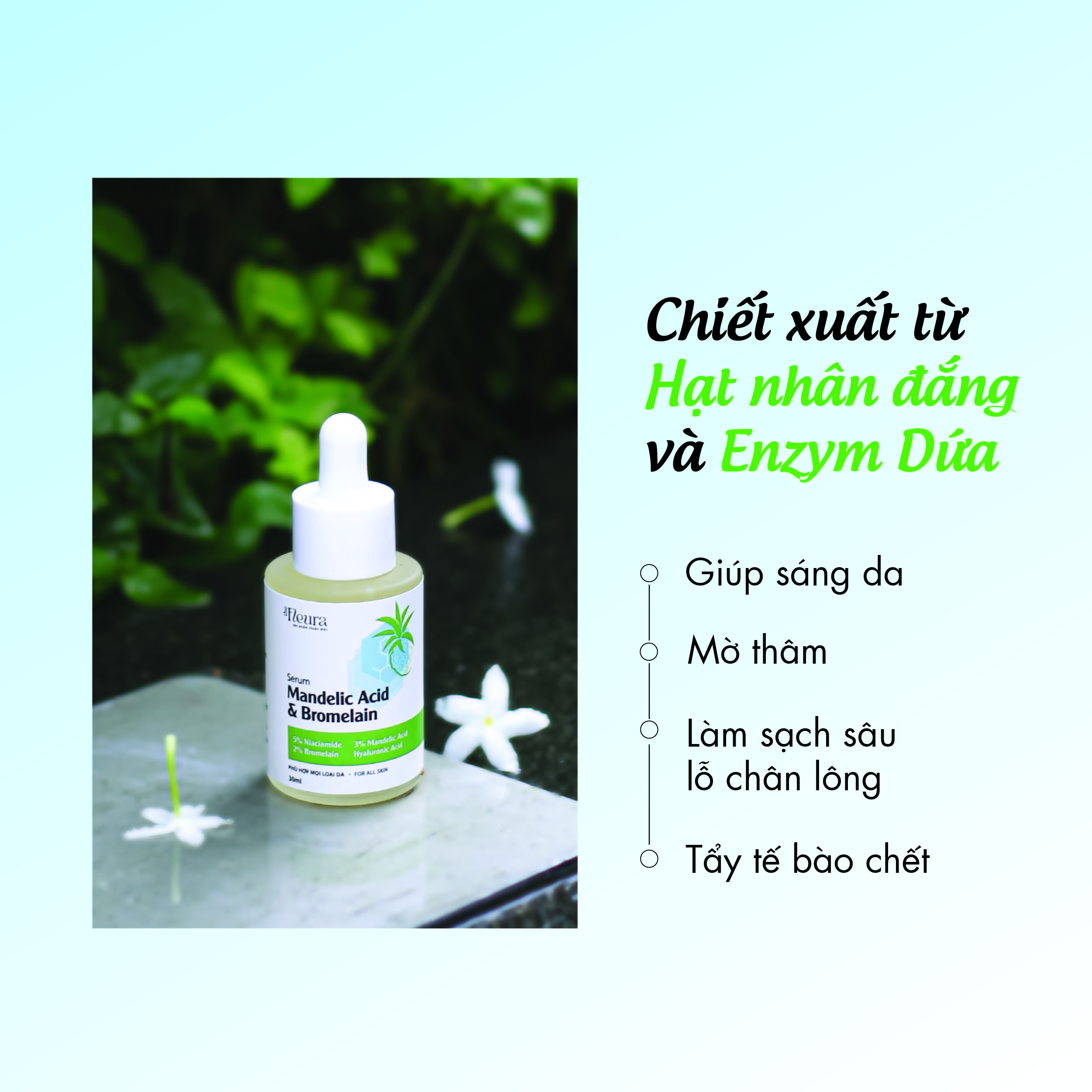 Serum Dưỡng Sáng Mờ Thâm Nám The Fleura Mandelic Acid 5% Niacinamide, Enzym Dứa (AHA)